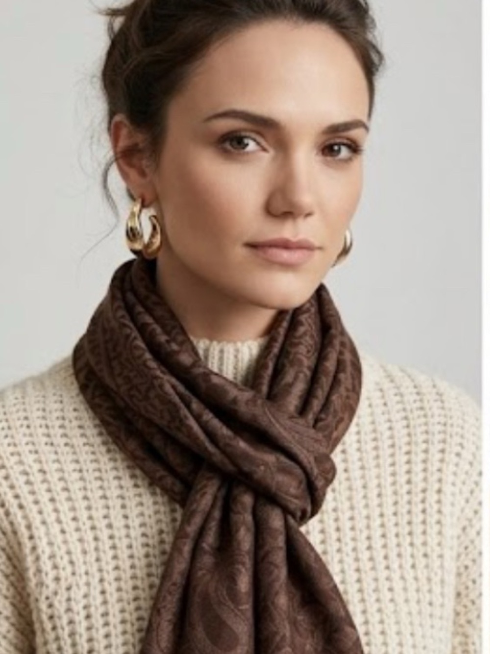 Vedant Pashmina Shawl In Brown Patterned Fringe Scarf - Women Accessories